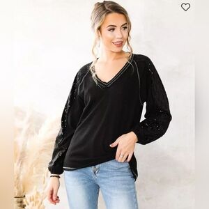 Acoa waffle knit sequin top black in size small